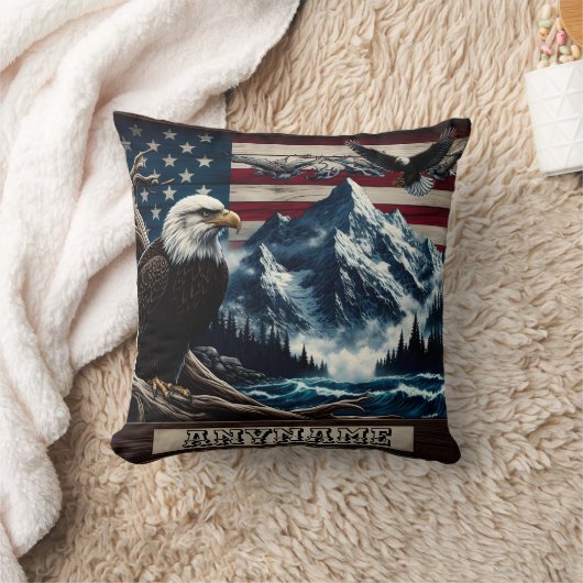 山威厳のあると波の上のワシ クッション (ブランケット)