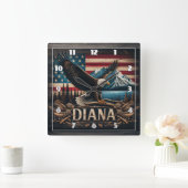 山威厳のあるの向こう側に強さを見せるワシ スクエア壁時計 (ホーム)