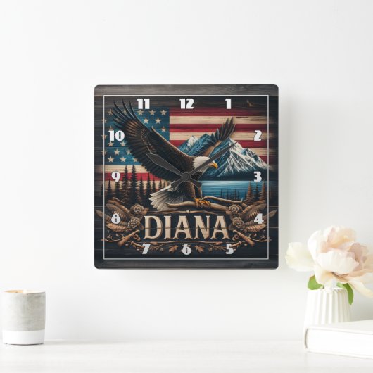 山威厳のあるの向こう側に強さを見せるワシ スクエア壁時計 (ホーム)