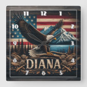 山威厳のあるの向こう側に強さを見せるワシ スクエア壁時計 (正面)