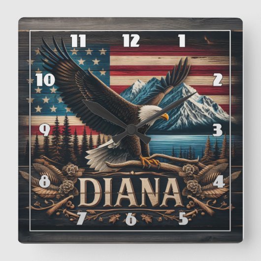 山威厳のあるの向こう側に強さを見せるワシ スクエア壁時計 (正面)