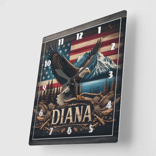 山威厳のあるの向こう側に強さを見せるワシ スクエア壁時計 (傾斜)