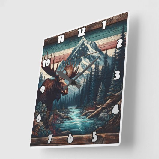 山威厳のあるの景色にムース スクエア壁時計 (傾斜)