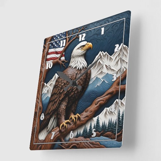 山威厳のあるの枝に止まるワシ スクエア壁時計 (傾斜)