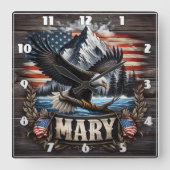 山威厳のあるの背景を持つワシ スクエア壁時計 (正面)