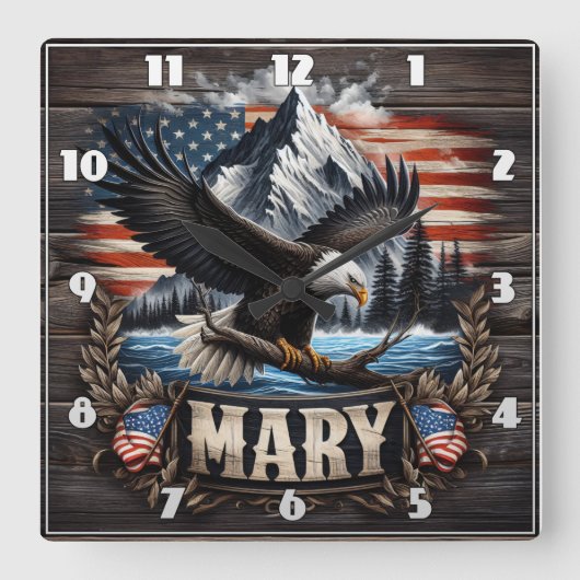 山威厳のあるの背景を持つワシ スクエア壁時計 (正面)