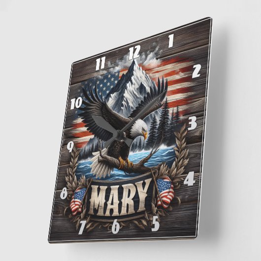 山威厳のあるの背景を持つワシ スクエア壁時計 (傾斜)