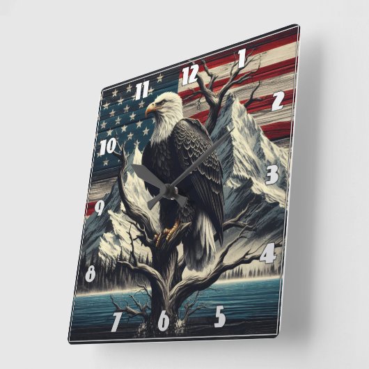 山威厳のあるの近くに強さを示すワシ スクエア壁時計 (傾斜)