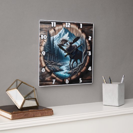 山威厳のあるの風景でムースバイストリーム スクエア壁時計 (オフィス)