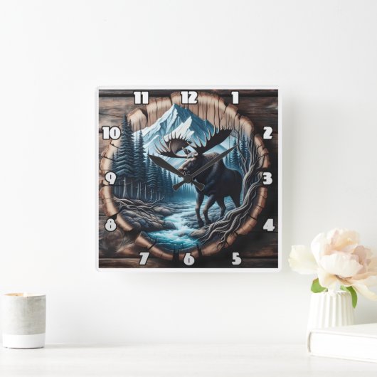 山威厳のあるの風景でムースバイストリーム スクエア壁時計 (ホーム)