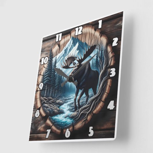 山威厳のあるの風景でムースバイストリーム スクエア壁時計 (傾斜)