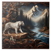 山威厳のあるの風景にベンガルの虎 タイル (正面)