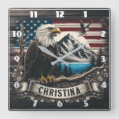 山威厳のあるの風景に対するワシ スクエア壁時計 (正面)