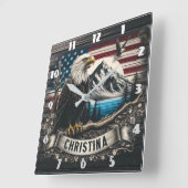 山威厳のあるの風景に対するワシ スクエア壁時計 (傾斜)