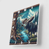 山威厳のあるの風景の中でムースバイリバー スクエア壁時計 (傾斜)