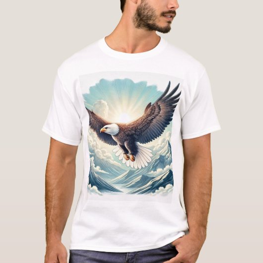 「山威厳のあるのTシャツの上に禿げたワシが舞い上がっている Tシャツ (正面)