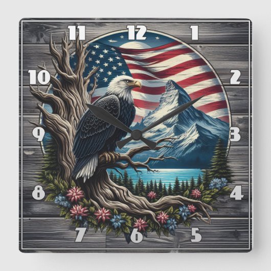 山威厳のある景色に対するワシ スクエア壁時計 (正面)