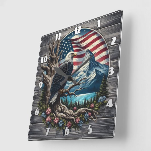 山威厳のある景色に対するワシ スクエア壁時計 (傾斜)