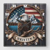 山威厳のある景色を見下ろすワシ スクエア壁時計 (正面)