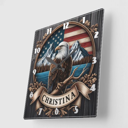 山威厳のある景色を見下ろすワシ スクエア壁時計 (傾斜)