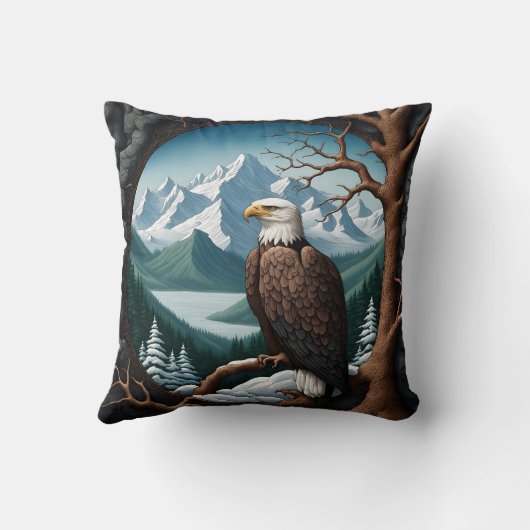 山威厳のある湖を見下ろすハゲのイーグル クッション (裏面)