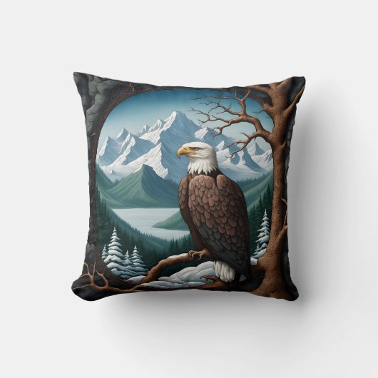 山威厳のある湖を見下ろすハゲのイーグル クッション (正面)