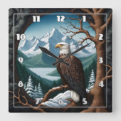 山威厳のある湖を見下ろすハゲのイーグル スクエア壁時計 (正面)