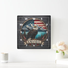 山威厳のある背景にワシ スクエア壁時計