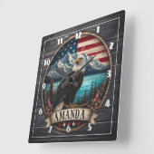 山威厳のある背景にワシ スクエア壁時計 (傾斜)