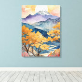 山威厳のある越しに沈む夕日 キャンバスプリント (インサイチュ (ウッドフロア))