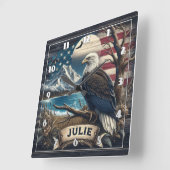 山威厳のある近きイーグル国旗 スクエア壁時計 (傾斜)