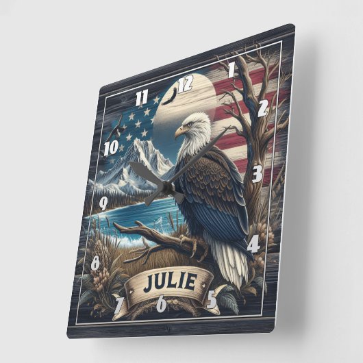 山威厳のある近きイーグル国旗 スクエア壁時計 (傾斜)