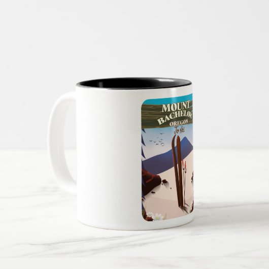 山学士号オレゴン州スキー旅行ポスター ツートーンマグカップ (正面左)