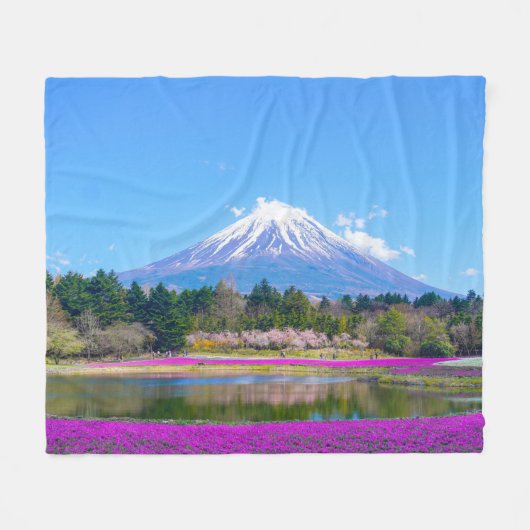 山富士の木と花 フリースブランケット (正面(横))