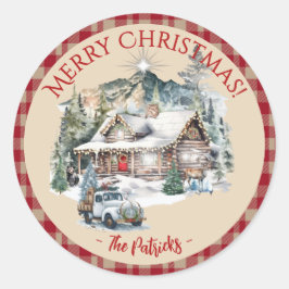 山小屋のクリスマス ラウンドラベル ラウンドシール