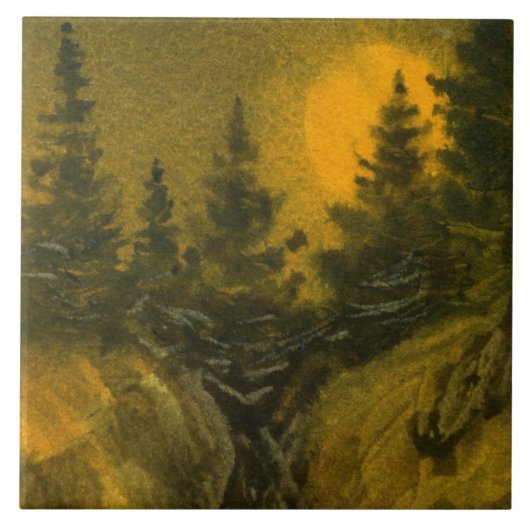 山岩の松の夜行満月 タイル (正面)