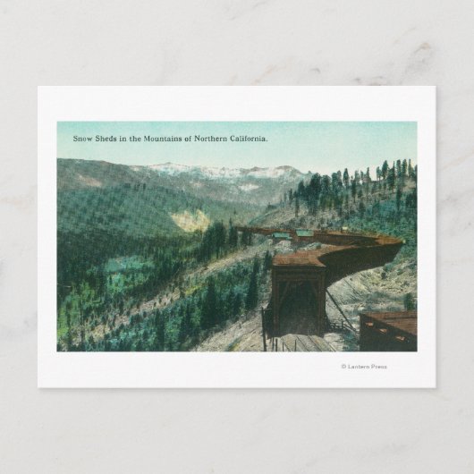 山岳の列車軌道上のスノーシェッドの景観 ポストカード (正面)
