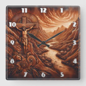 山岳地帯におけるイエスの十字架刑 スクエア壁時計 (正面)