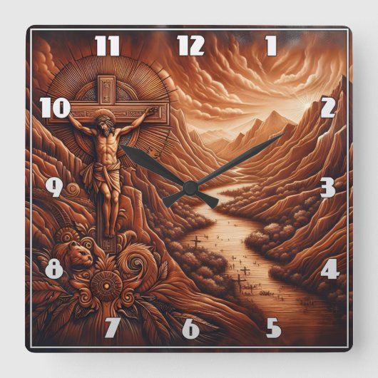 山岳地帯におけるイエスの十字架刑 スクエア壁時計 (正面)