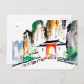 山岳地帯に人が住む寺院 ポストカード (正面/裏面)