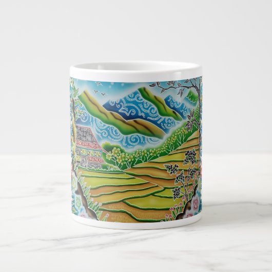 山岳地帯ろうけつ染めの景観 ジャンボコーヒーマグカップ (正面)