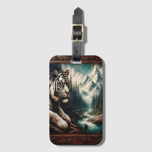 山岳林に生息するホワイトタイガー ラゲッジタグ (正面縦)