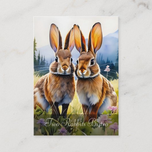 山岳牧草地で2羽のウサギをカスタマイズ 名刺 (正面)