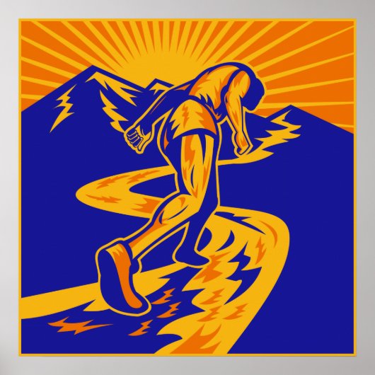 山岳道路上のマラソン走者またはジョガー ポスター (正面)