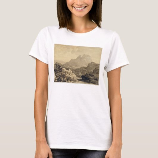 山岳風景、c.1780 （灰色と茶色の洗剤） tシャツ (正面)