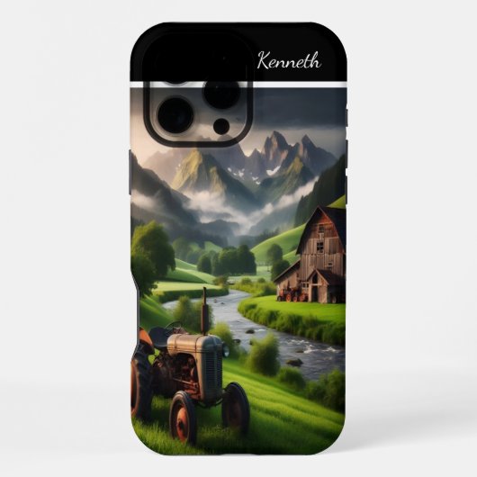 山峡のトラクター iPhoneケース (裏面)