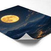 山峡の夜景に輝く黄金の月 ポスター (角)