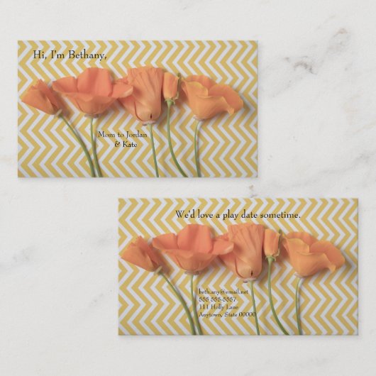 山形のサーフェス上にカリフォルニア州オレンジのケシ 名刺 (正面/裏面)