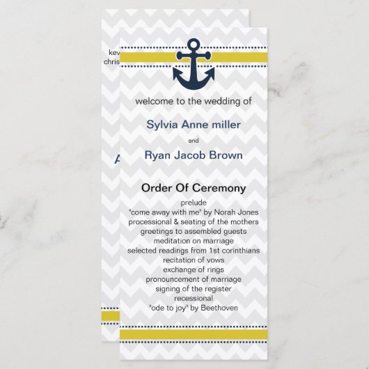 山形ストライプいかり航海の結婚式 プログラム (正面/裏面)