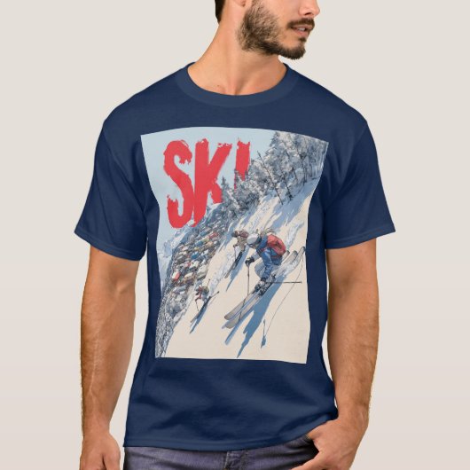 山斜面でのスキーアドベンチャー Tシャツ (正面)